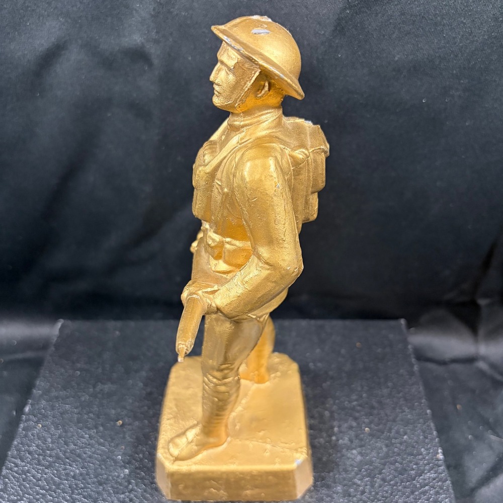 George Dilboy WWI Doughboy Soldier Statue Cast Metal Gold Tone Vintage 5.5" - Picture 11 of 15